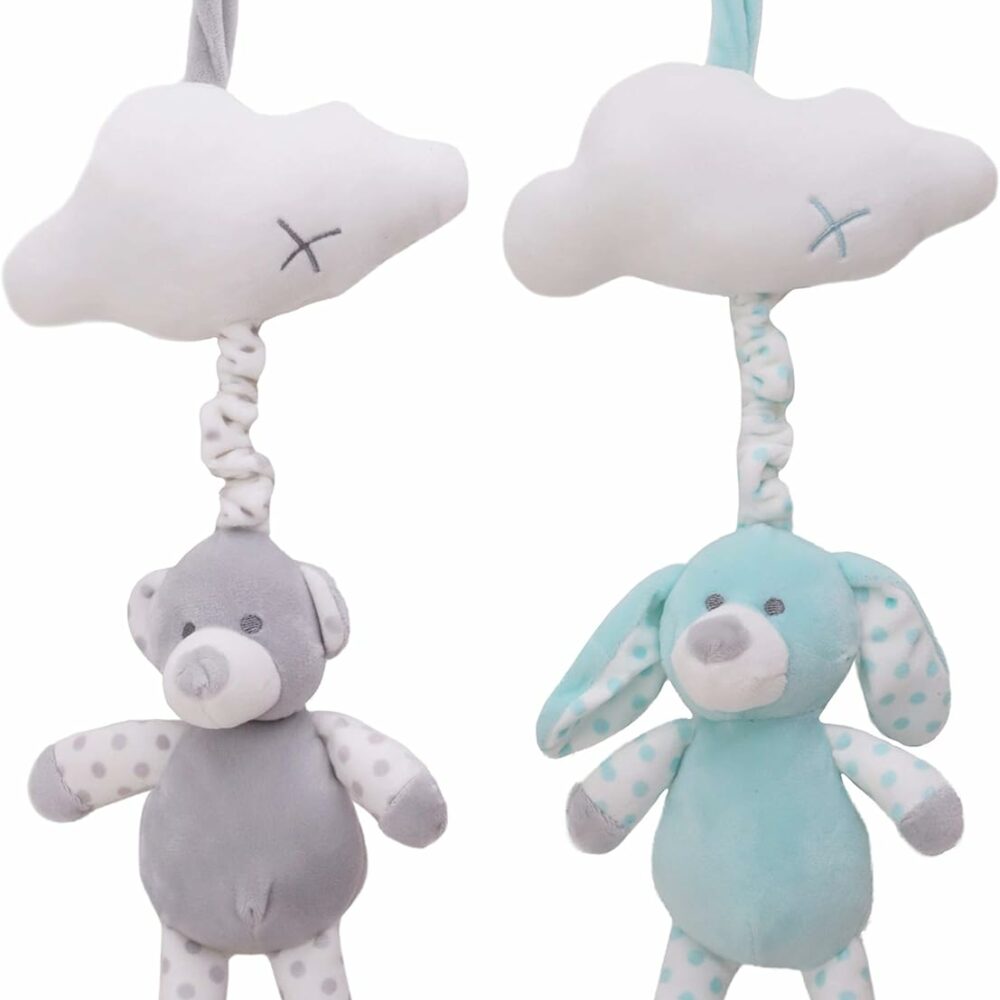 38cm (14”) Musical Lullaby Grey Baby Bear Cot Plush- Baby & Toddler Pram Toys - Suitable From Birth